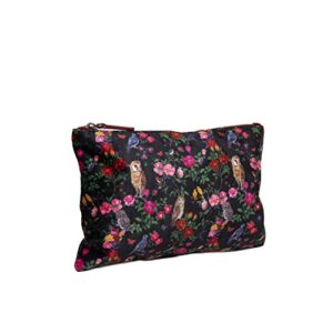 Vintage & Co. Nathalie Lete Forest Folk Large Travel Beauty Wash Bag Clutch | Silky-Soft Velvet | Birds & Flowers Print