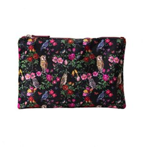 Vintage & Co. Nathalie Lete Forest Folk Large Travel Beauty Wash Bag Clutch | Silky-Soft Velvet | Birds & Flowers Print