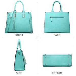 Dasein Purses Handbags for Women Satchel Vegan Leather Shoulder Bags Work Tote for Ladies with Matching Clutch (Turquoise)