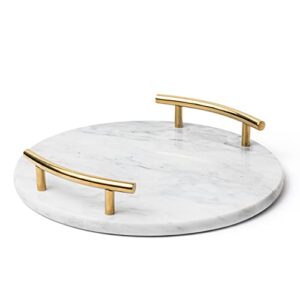 white marble tray with gold handles – marble perfume tray for vanity – round decorative tray (round, white)