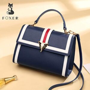 Leather Crossbody Bags for Women, Genuine Leather Mix Color Design Ladies Fashion Satchel Handbag with Adjustable Shoulder Strap Womens Casual Top Handle Bag Women's Messenger Purse and Handbag (Blue)