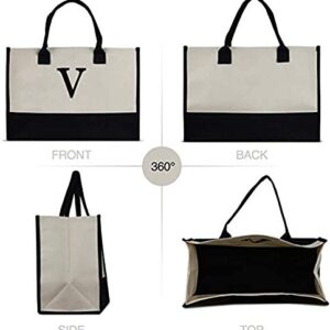 VANESSA ROSELLA Monogram Tote Bag with 100% Cotton Canvas and a Chic Personalized Monogram (Black Block Letter - M)