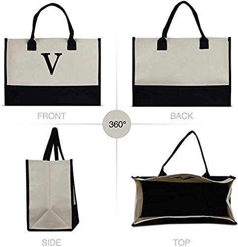 VANESSA ROSELLA Monogram Tote Bag with 100% Cotton Canvas and a Chic Personalized Monogram (Black Block Letter - M)