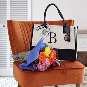 VANESSA ROSELLA Monogram Tote Bag with 100% Cotton Canvas and a Chic Personalized Monogram (Black Block Letter - M)