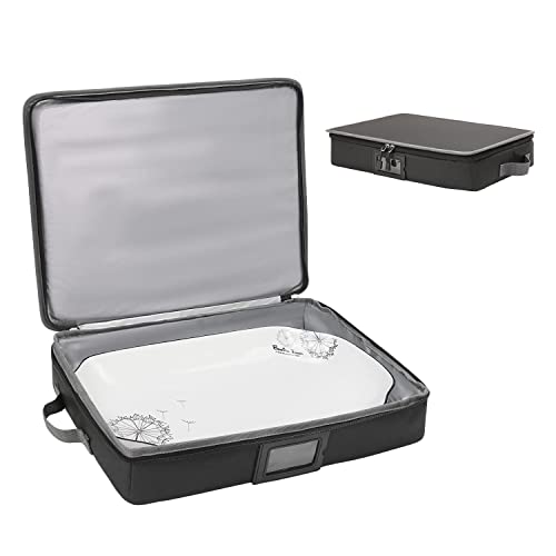 AGX Bravo Platter Storage Case, Hard Shell, Stackable China Storage Containers for Moving, Inside Measures 17'' x 13'', 3 Felt Dividers Included