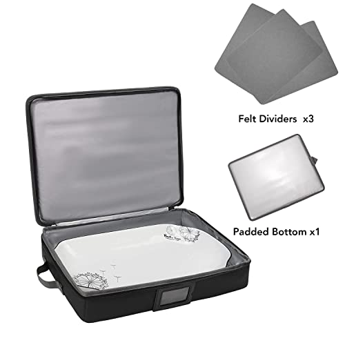 AGX Bravo Platter Storage Case, Hard Shell, Stackable China Storage Containers for Moving, Inside Measures 17'' x 13'', 3 Felt Dividers Included