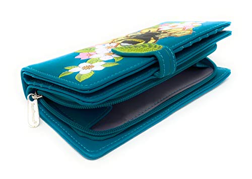 Shag Wear Large Women's Animal Wallet Vegan Leather 7" (Bumblebee Tattoo Teal)