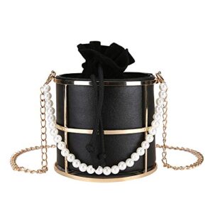 women evening bags black clutch purse pearl top-handle metal bucket party bag chic purses wedding handbags