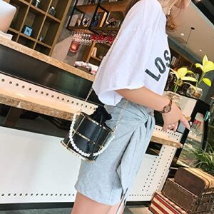 Women Evening Bags Black Clutch Purse Pearl Top-Handle Metal Bucket Party Bag Chic Purses Wedding Handbags