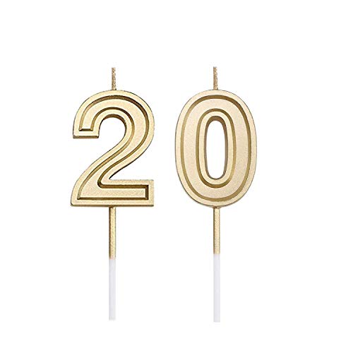 Bailym 20th Birthday Candles,Gold Number 20 Cake Topper for Birthday Decorations Party Decoration