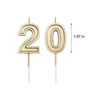 Bailym 20th Birthday Candles,Gold Number 20 Cake Topper for Birthday Decorations Party Decoration