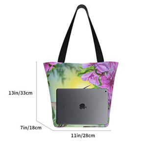 antcreptson Hummingbird Bird Pink Flower Shoulder Tote Bag Purse Top Handle Satchel Handbag for Women Work School Travel Business Shopping Casual