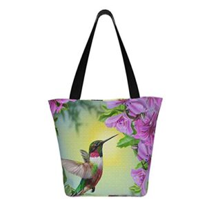 antcreptson Hummingbird Bird Pink Flower Shoulder Tote Bag Purse Top Handle Satchel Handbag for Women Work School Travel Business Shopping Casual