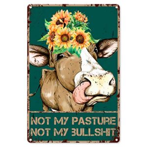funny bathroom quote metal tin sign wall decor – vintage farm cow tin sign for office/home/classroom bathroom decor gifts – best farmhouse decor gift ideas for women men friends – 8×12 inch