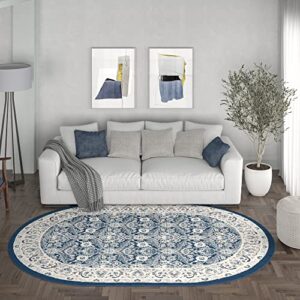 tillie dark blue 5×8 oval area rug – area rugs for living room bedroom dining room entryway kitchen bath indoor entry – floral carpet – alfombras para salas