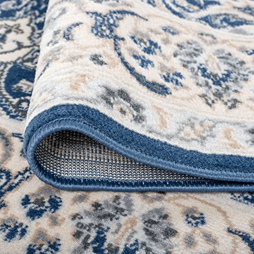 Tillie Dark Blue 5x8 Oval Area Rug - Area Rugs for Living Room Bedroom Dining Room Entryway Kitchen Bath Indoor Entry - Floral Carpet - Alfombras para Salas