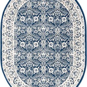 Tillie Dark Blue 5x8 Oval Area Rug - Area Rugs for Living Room Bedroom Dining Room Entryway Kitchen Bath Indoor Entry - Floral Carpet - Alfombras para Salas