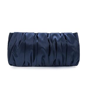 ixebella classy evening bags pleated satin clutch formal dressy purses wedding/prom/party handbag for women (navy)