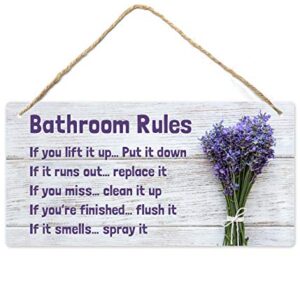 Fun-Plus Lavender Bathroom Decor, 12″x6″ PVC Plastic Wall Decoration Hanging Sign, High Precision Printing, Water and Humidity Proof, Bathroom Rules, Purple Bathroom Accessories, Lavender