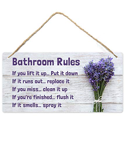 Fun-Plus Lavender Bathroom Decor, 12″x6″ PVC Plastic Wall Decoration Hanging Sign, High Precision Printing, Water and Humidity Proof, Bathroom Rules, Purple Bathroom Accessories, Lavender