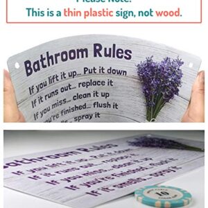 Fun-Plus Lavender Bathroom Decor, 12″x6″ PVC Plastic Wall Decoration Hanging Sign, High Precision Printing, Water and Humidity Proof, Bathroom Rules, Purple Bathroom Accessories, Lavender