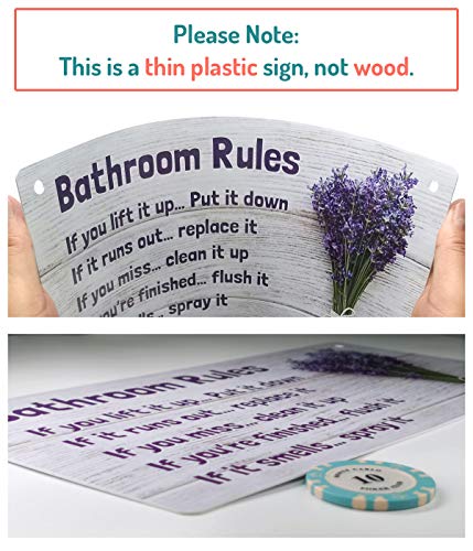 Fun-Plus Lavender Bathroom Decor, 12″x6″ PVC Plastic Wall Decoration Hanging Sign, High Precision Printing, Water and Humidity Proof, Bathroom Rules, Purple Bathroom Accessories, Lavender