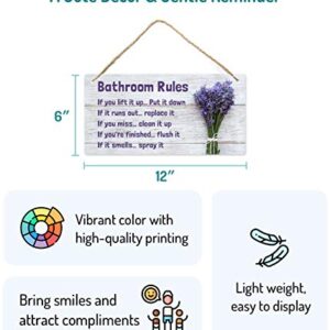 Fun-Plus Lavender Bathroom Decor, 12″x6″ PVC Plastic Wall Decoration Hanging Sign, High Precision Printing, Water and Humidity Proof, Bathroom Rules, Purple Bathroom Accessories, Lavender