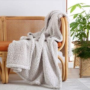 ultra soft cozy sherpa throw blanket, 2 tones ombre light brown pattern reversible, light weight warm decorative boho style throw blanket cover for sofa, couch, bedroom,travel, 50”x60”