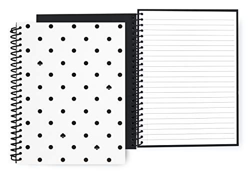 Kate Spade New York Black/White Mini Spiral Notebook, 8.25" x 6.75" Journal Notebook with 112 Lined Pages, Black Spade Dot