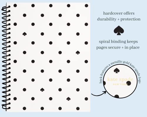 Kate Spade New York Black/White Mini Spiral Notebook, 8.25" x 6.75" Journal Notebook with 112 Lined Pages, Black Spade Dot