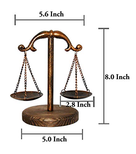Owlgift Vintage Style Metal Libra Jewelry Tower Tray w/Wooden Base Cosmetic Organizer Storage, Lawyer Scale of Justice, Farmhouse Candleholder, Home Décor Antique Weight Balancing Scale – Bronze