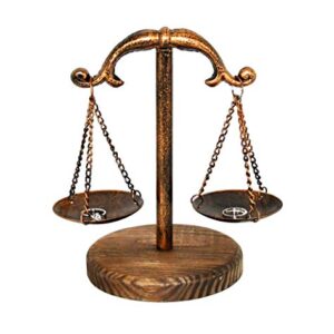 Owlgift Vintage Style Metal Libra Jewelry Tower Tray w/Wooden Base Cosmetic Organizer Storage, Lawyer Scale of Justice, Farmhouse Candleholder, Home Décor Antique Weight Balancing Scale – Bronze