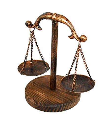 Owlgift Vintage Style Metal Libra Jewelry Tower Tray w/Wooden Base Cosmetic Organizer Storage, Lawyer Scale of Justice, Farmhouse Candleholder, Home Décor Antique Weight Balancing Scale – Bronze