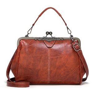 rourou retro hollow handbag for women pu leather shoulder bag evening clutch bag kiss lock closure crossbody bag purse