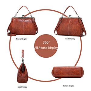 ROUROU Retro Hollow Handbag for Women PU Leather Shoulder Bag Evening Clutch Bag Kiss Lock Closure Crossbody Bag Purse