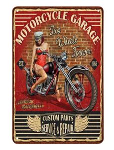 aoyego pin up girl motorcycle tin sign,motor garage red black vintage metal tin signs for cafes bars pubs shop wall decorative funny retro signs for men women 8×12 inch