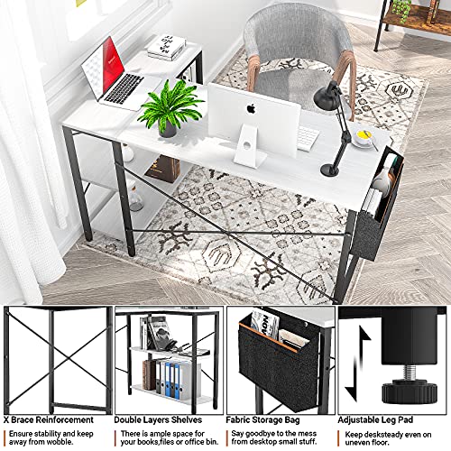 Homieasy Small L Shaped Computer Desk, 47 Inch L-Shaped Corner Desk with Reversible Storage Shelves for Home Office Workstation, Modern Simple Style Writing Desk Table with Storage Bag(White)