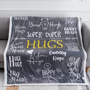 piwaka hug blanket gifts for loved one – cosy sherpa fleece blanket in grey | machine washable plush blankets – heartwarming gifts | sentimental gifts | get well soon gifts for women | get well gifts