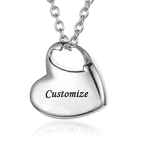 Gisunye Cremation Urn Necklace for Ashes Urn Jewelry,Forever in My Heart Carved Locket Stainless Steel Keepsake Waterproof Memorial Pendant for mom & dad with Filling Kit… (Customize)