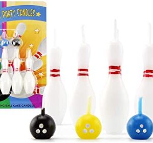 Cornucopia Bowling Cake Candle Set (20-Piece Pins and Balls Birthday Candle Set), 20 Candles Total with 12 Pins and 8 Colored Balls