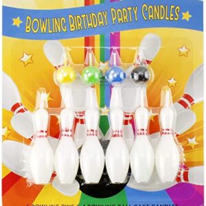 Cornucopia Bowling Cake Candle Set (20-Piece Pins and Balls Birthday Candle Set), 20 Candles Total with 12 Pins and 8 Colored Balls