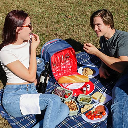 Frolk Picnic Backpack Set for 4 - Picnic Basket Backpack Kit with 4 Cutlery Sets, Cooler Compartment, Wine Holder, Picnic Blanket, 3 Food Storage Containers - Picnic Gift for Men and Women