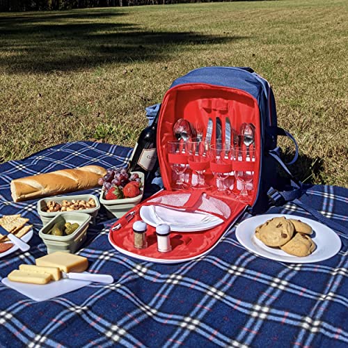 Frolk Picnic Backpack Set for 4 - Picnic Basket Backpack Kit with 4 Cutlery Sets, Cooler Compartment, Wine Holder, Picnic Blanket, 3 Food Storage Containers - Picnic Gift for Men and Women
