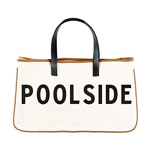 Santa Barbara Design Studio Tote Bag Hold Everything Collection Black and White 100% Cotton Canvas with Genuine Leather Handles, Large, Poolside