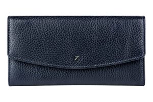 zinda genuine leathers women’s wallet purse flap over rfid protection (navy)