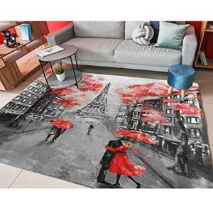 ALAZA France Paris Eiffel Tower Blossom Non Slip Area Rug 5' x 7' for Living Dinning Room Bedroom Kitchen Hallway Office Modern Home Decorative
