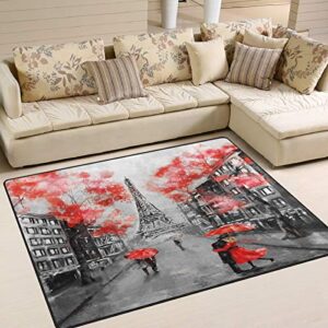 ALAZA France Paris Eiffel Tower Blossom Non Slip Area Rug 5' x 7' for Living Dinning Room Bedroom Kitchen Hallway Office Modern Home Decorative