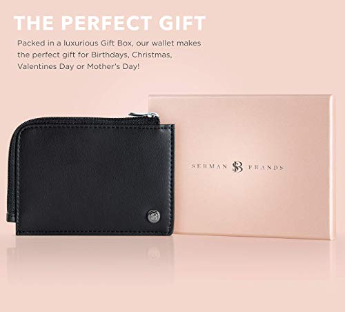 SERMAN BRANDS Small Wallets for Women. Slim Wallet for Women with Coin Purse and Credit Card Holder. RFID Wallet Women Vegan Leather Wallet (Midnight Mini)