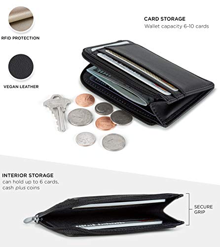 SERMAN BRANDS Small Wallets for Women. Slim Wallet for Women with Coin Purse and Credit Card Holder. RFID Wallet Women Vegan Leather Wallet (Midnight Mini)