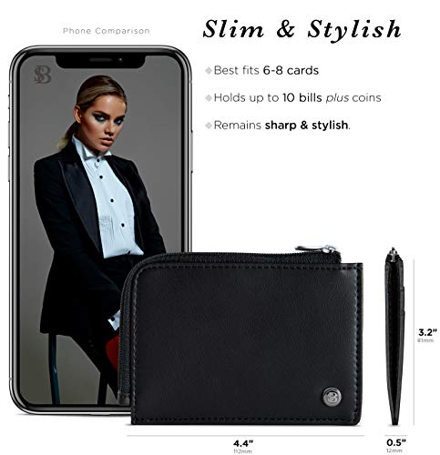 SERMAN BRANDS Small Wallets for Women. Slim Wallet for Women with Coin Purse and Credit Card Holder. RFID Wallet Women Vegan Leather Wallet (Midnight Mini)